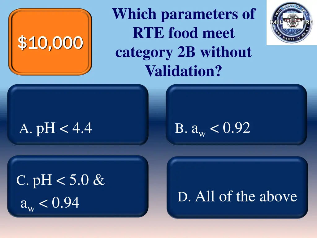 which parameters of rte food meet category