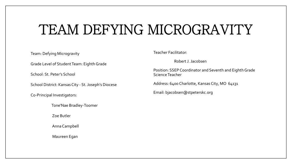 team defying microgravity team defying