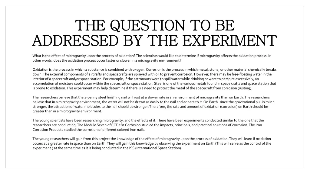 the question to be the question to be addressed