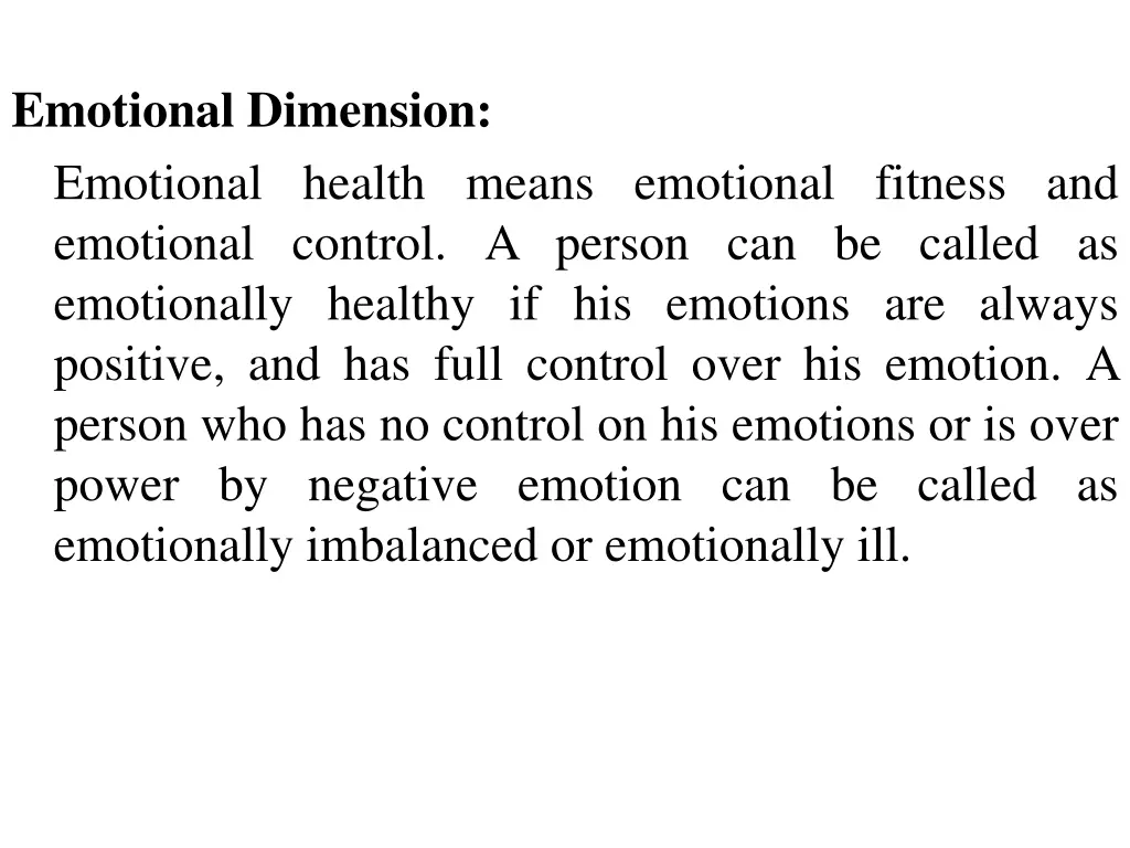 emotional dimension emotional health means