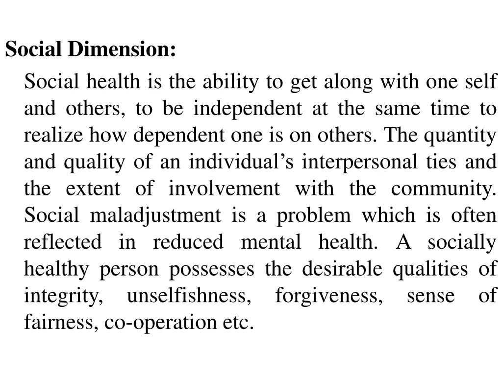 social dimension social health is the ability