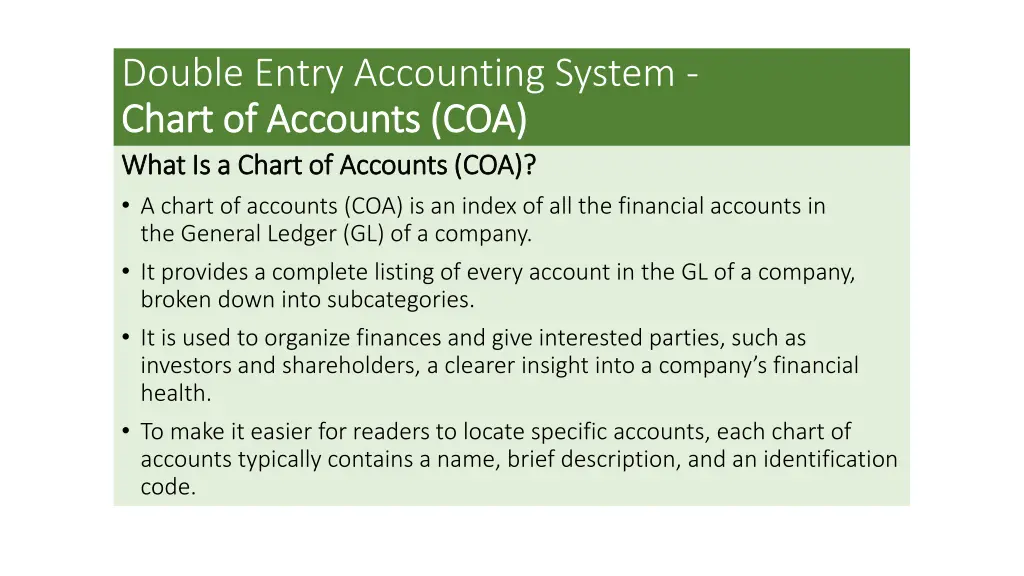 double entry accounting system chart of accounts