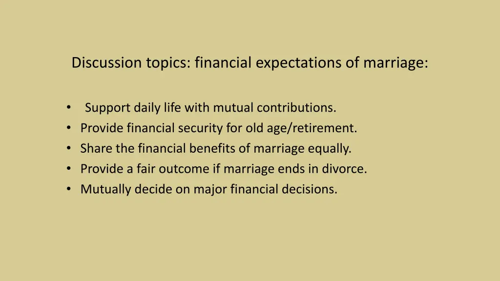 discussion topics financial expectations