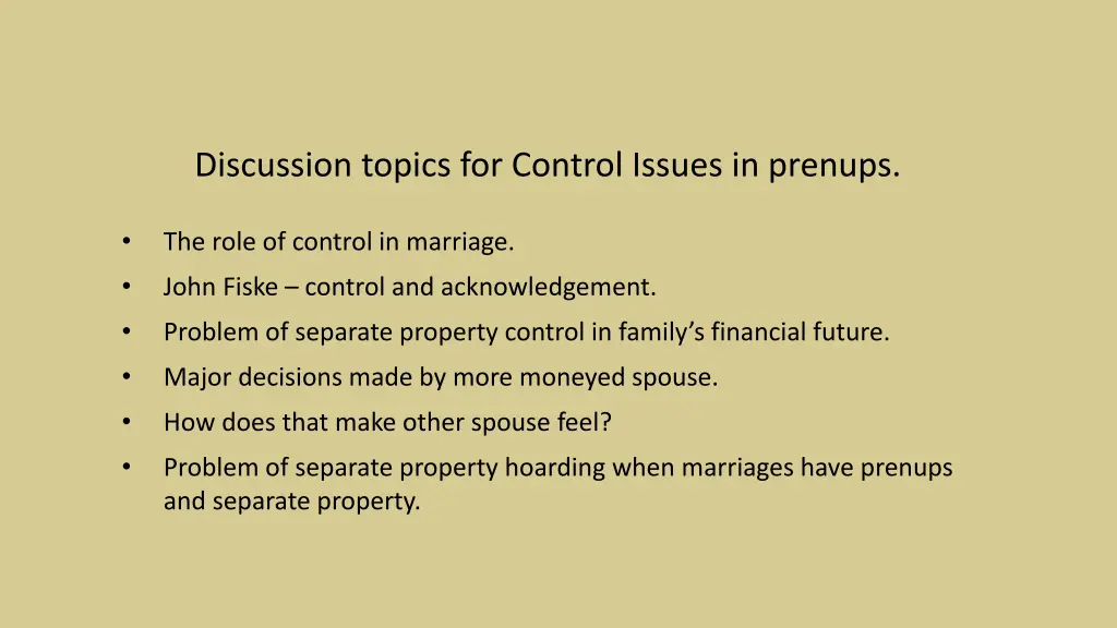 discussion topics for control issues in prenups