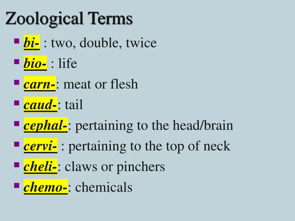 zoological terms bi two double twice bio life