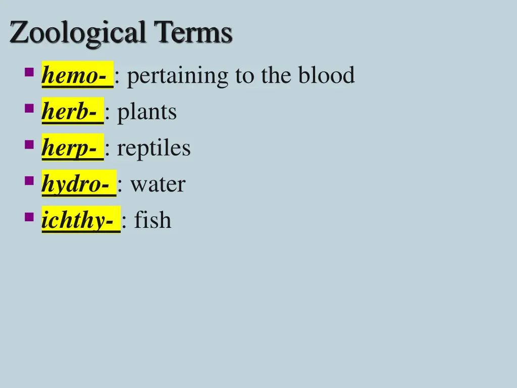 zoological terms hemo pertaining to the blood