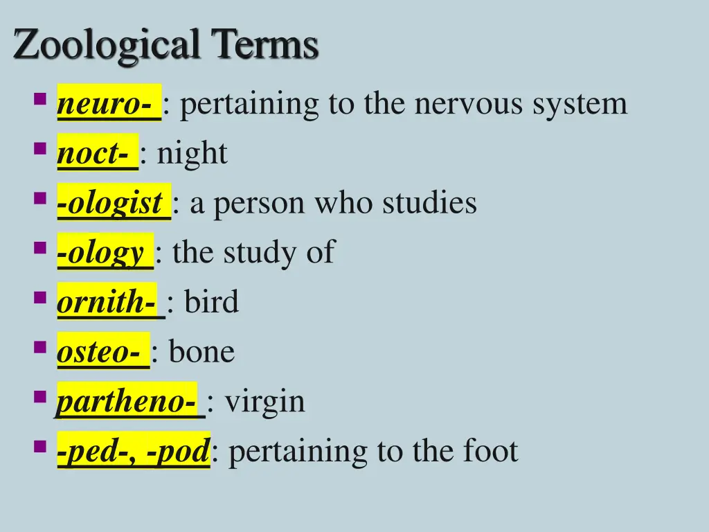 zoological terms neuro pertaining to the nervous