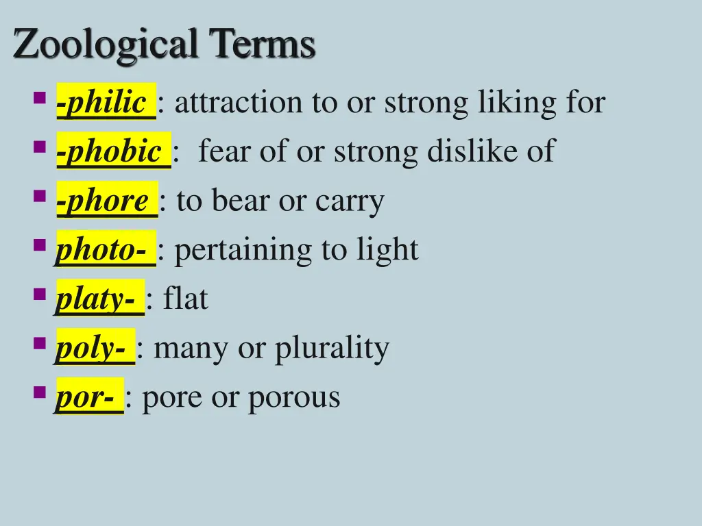 zoological terms philic attraction to or strong