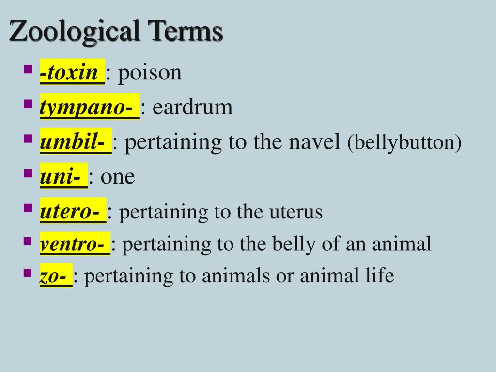 zoological terms toxin poison tympano eardrum