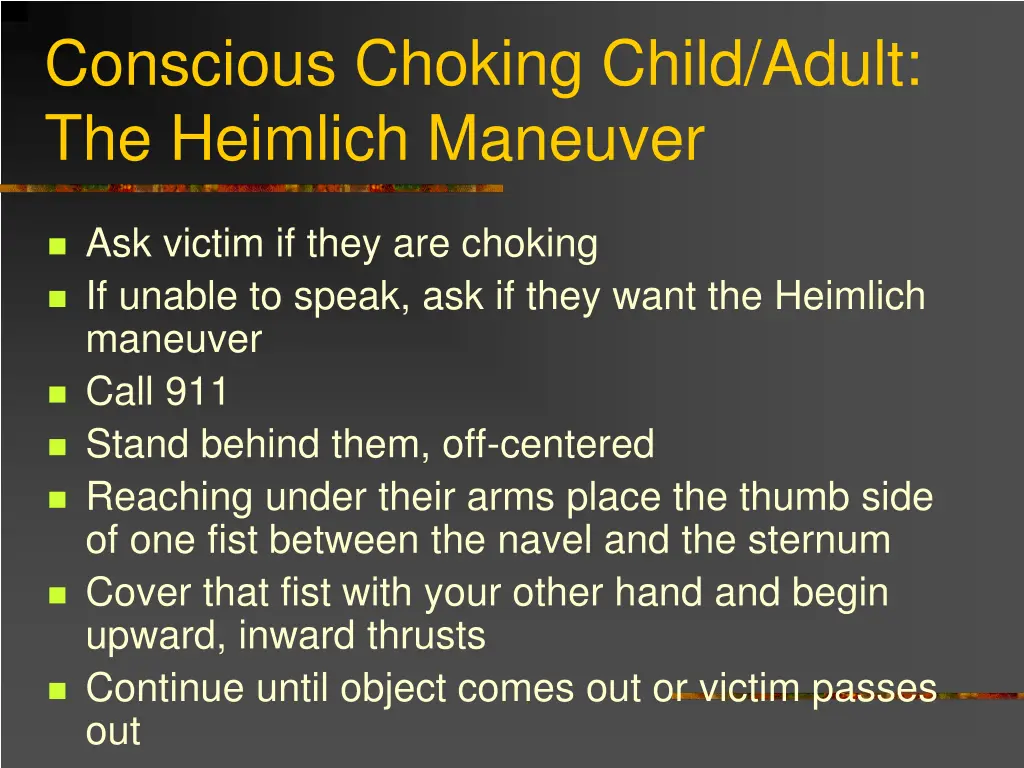 conscious choking child adult the heimlich