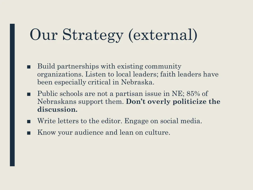 our strategy external