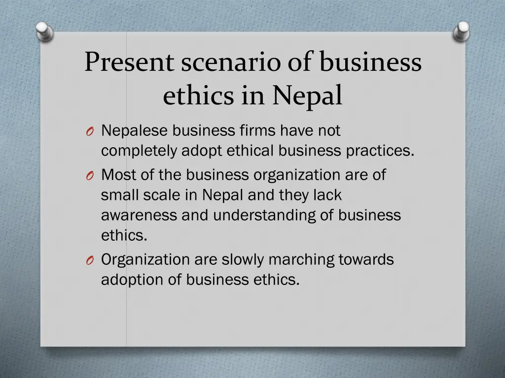 present scenario of business ethics in nepal
