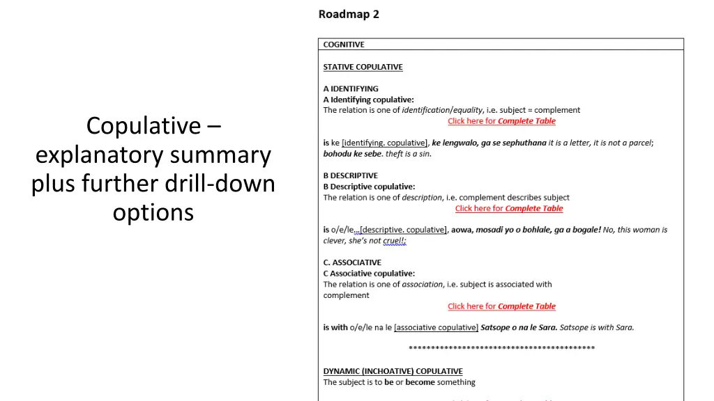 copulative explanatory summary plus further drill