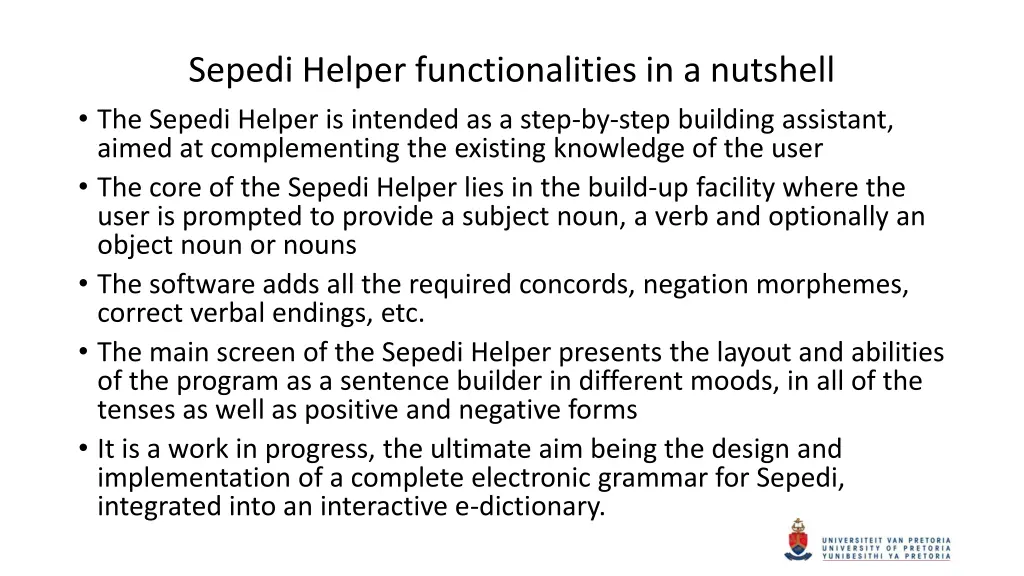 sepedi helper functionalities in a nutshell