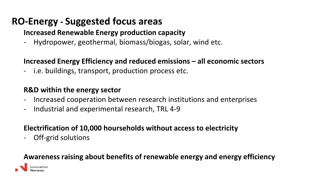 ro energy suggested focus areas increased