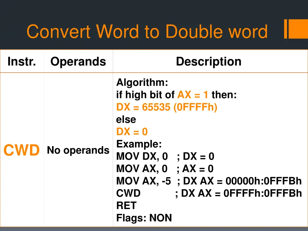 convert word to double word