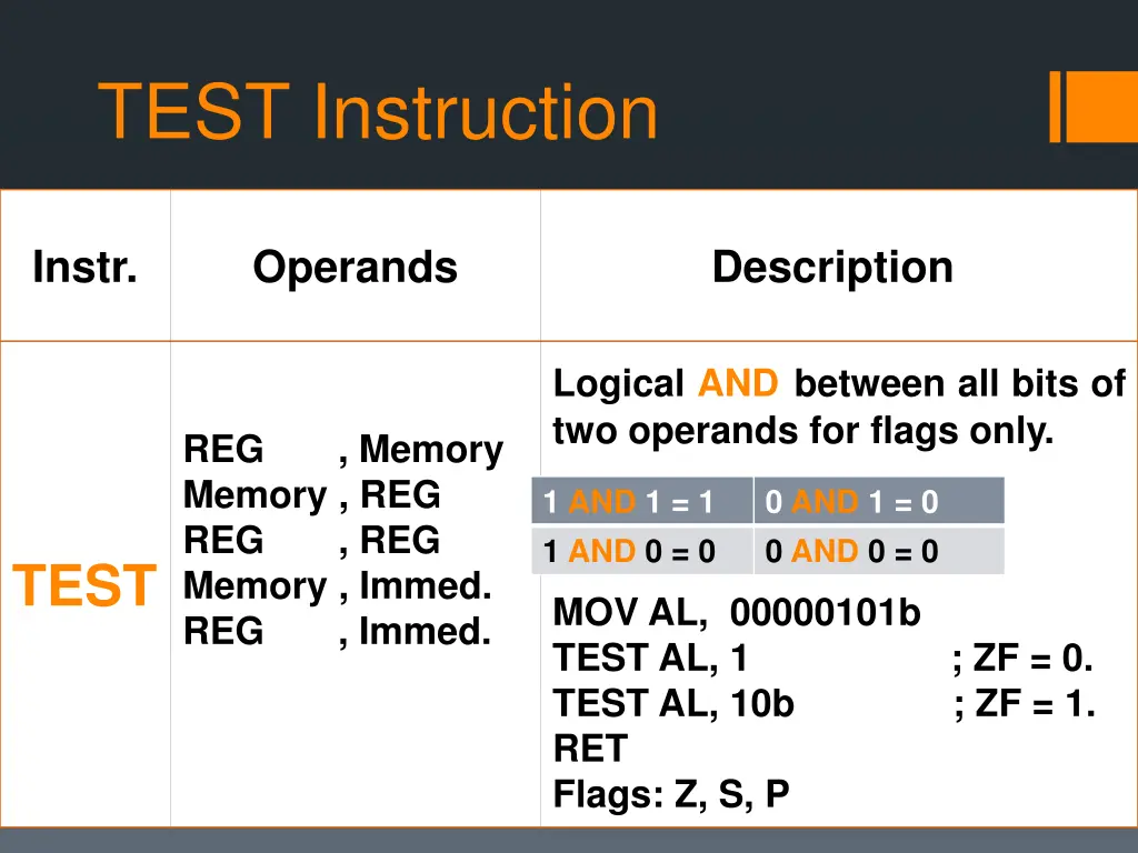 test instruction