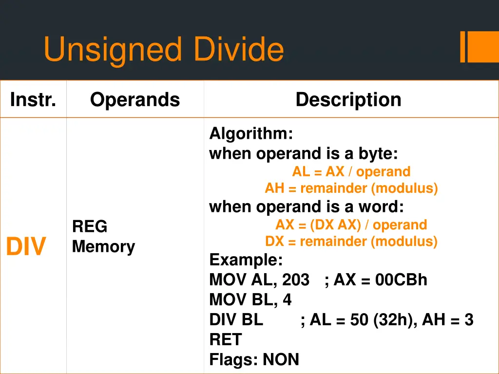 unsigned divide