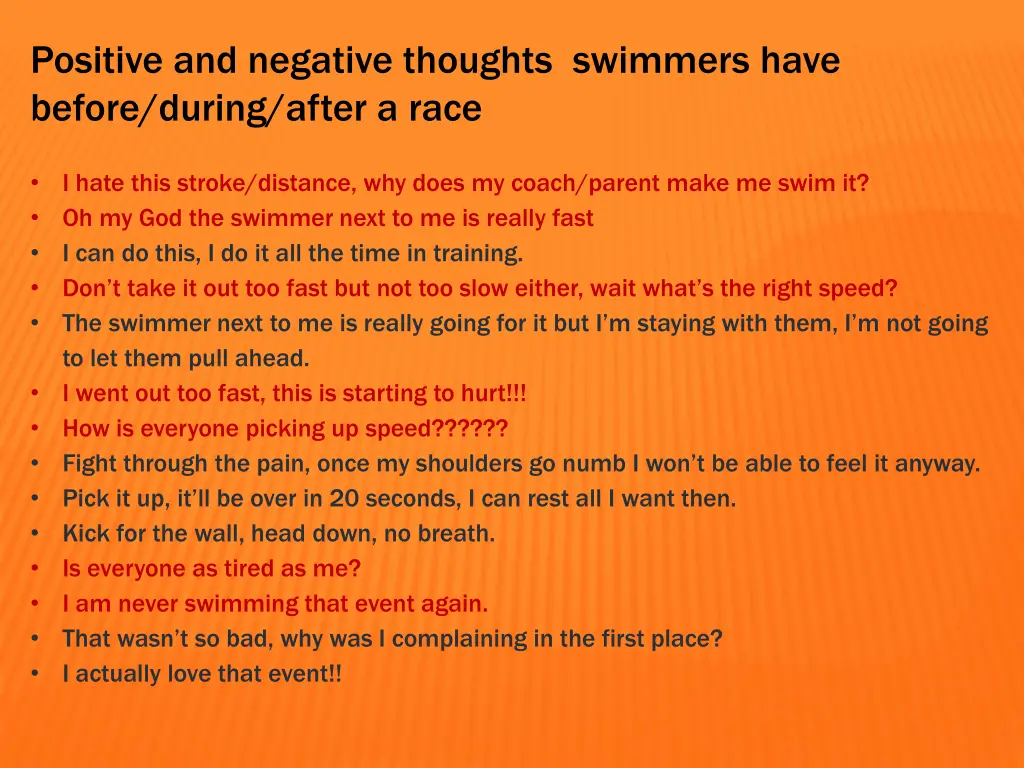 positive and negative thoughts swimmers have