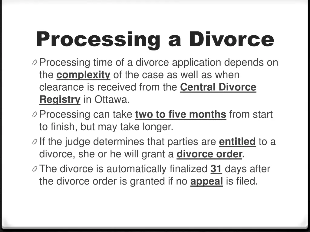 processing a divorce 0 processing time