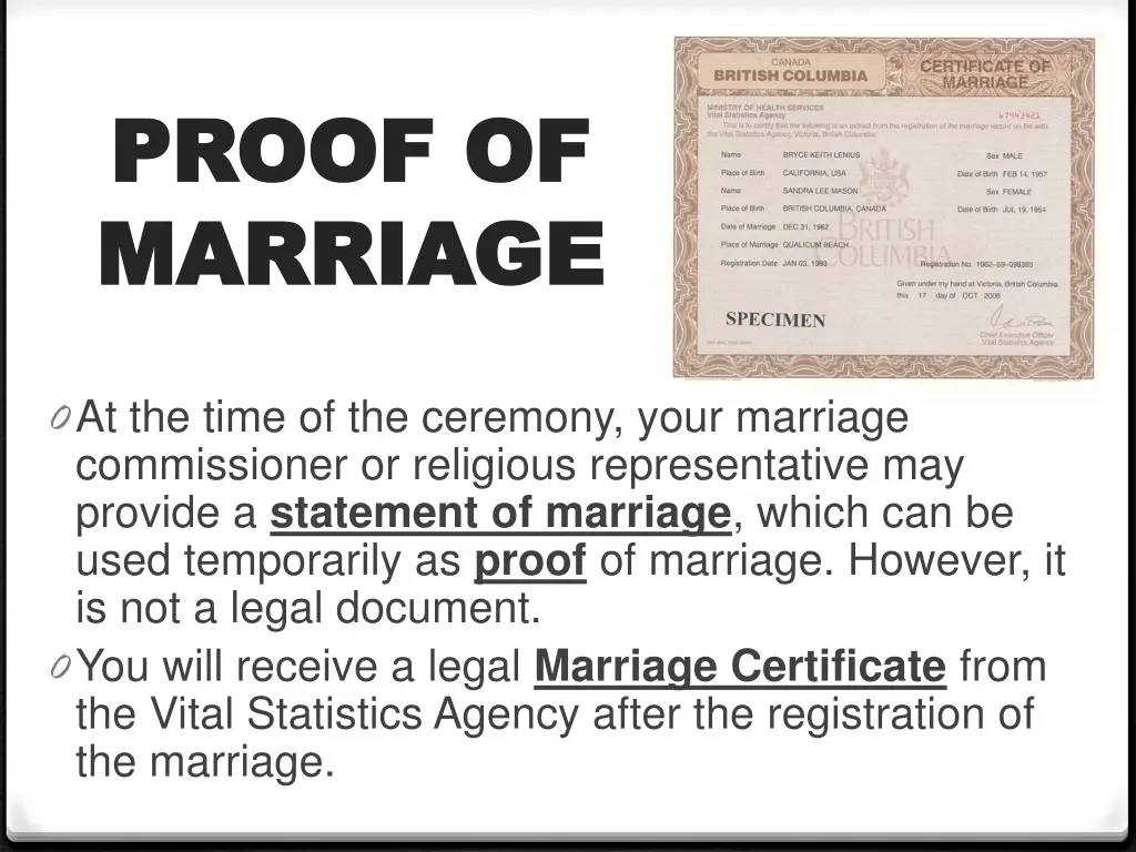 proof of proof of marriage marriage