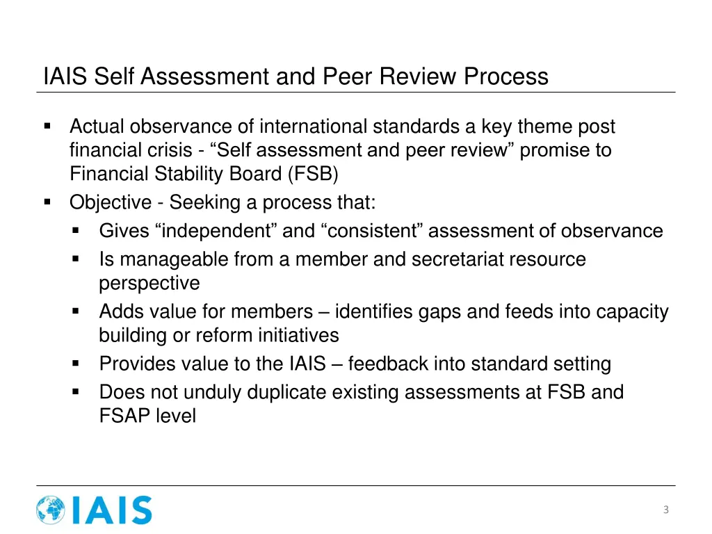 iais self assessment and peer review process