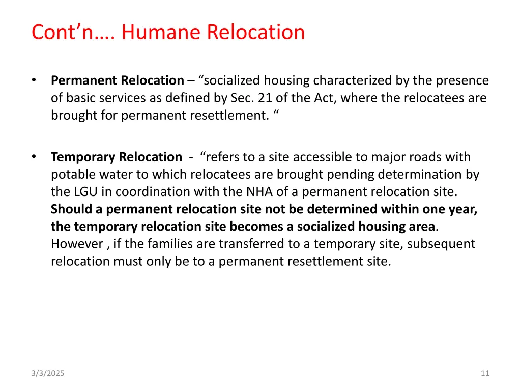 cont n humane relocation