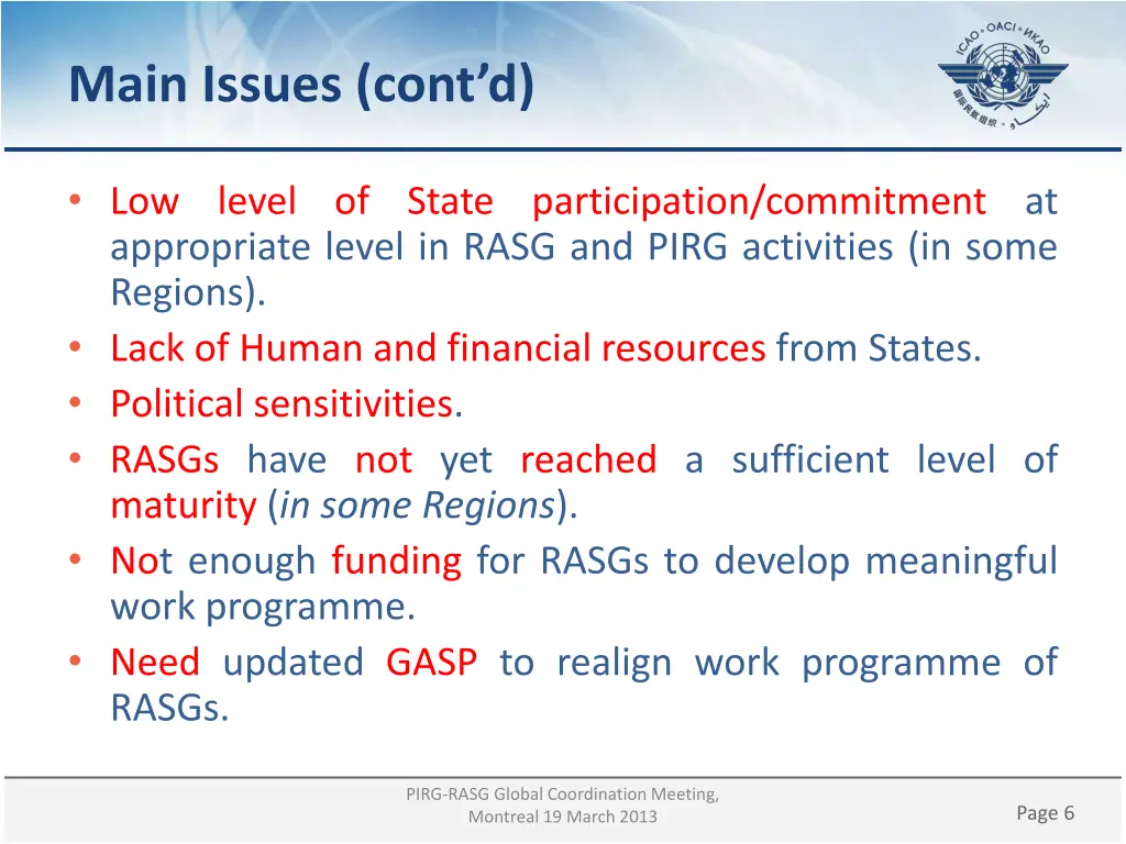 main issues cont d