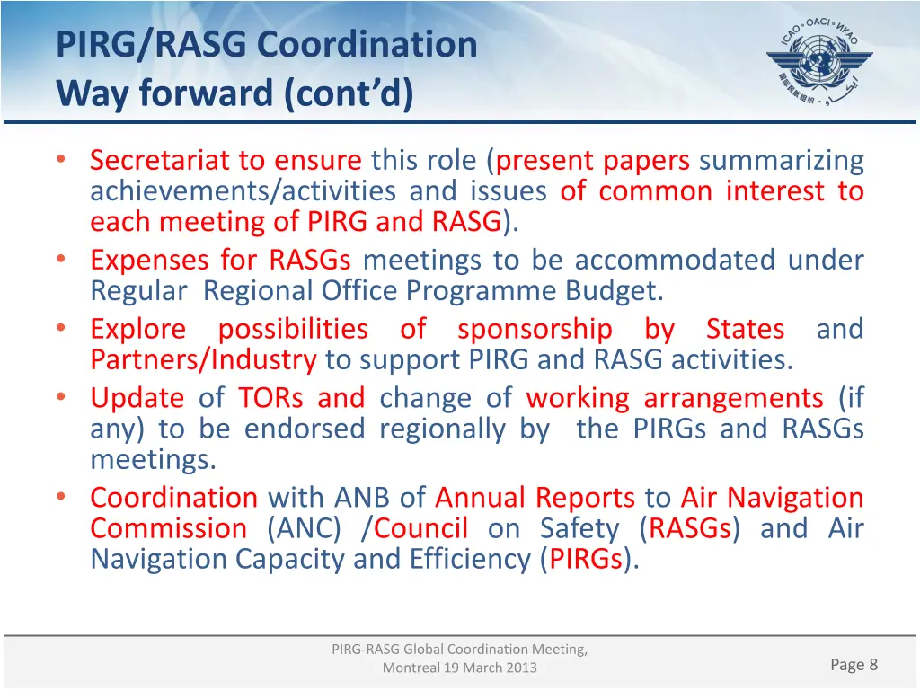 pirg rasg coordination way forward cont d
