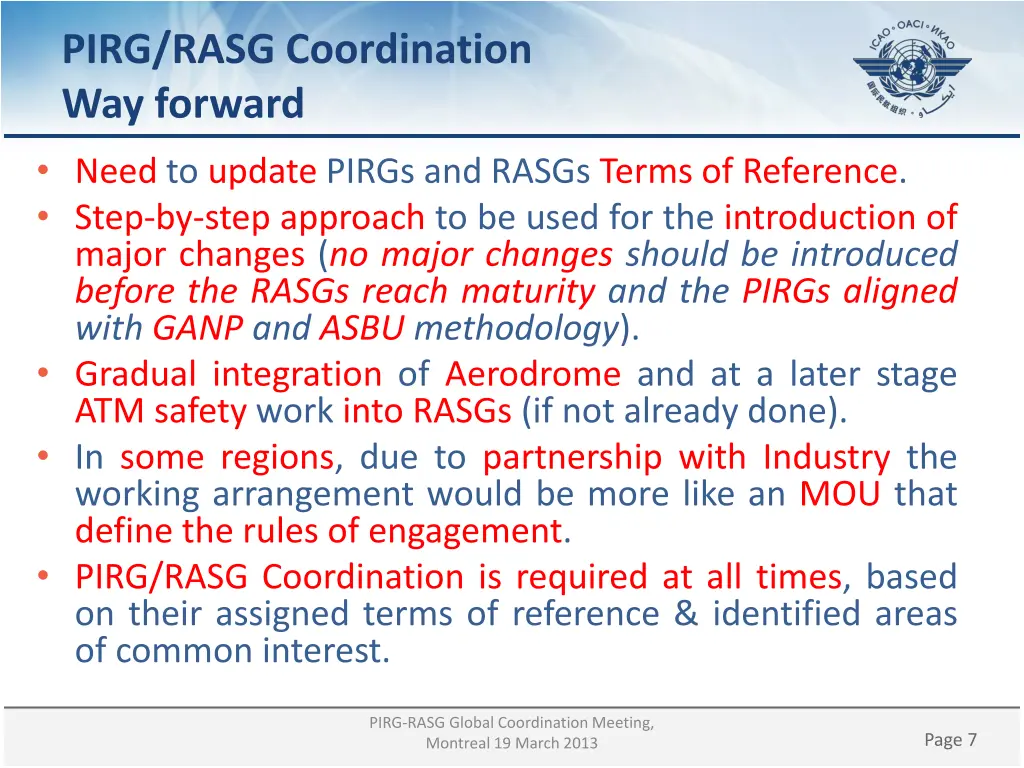 pirg rasg coordination way forward