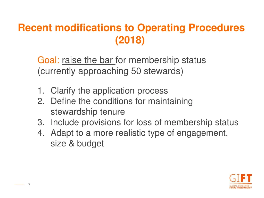 recent modifications to operating procedures 2018