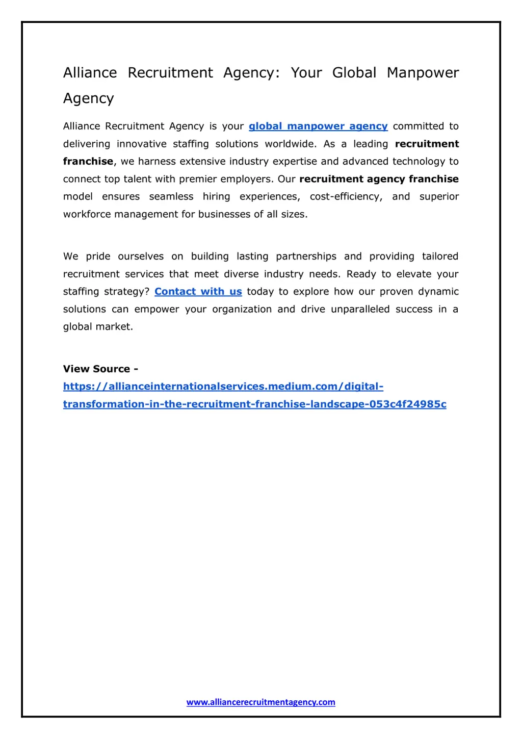 alliance recruitment agency your global manpower