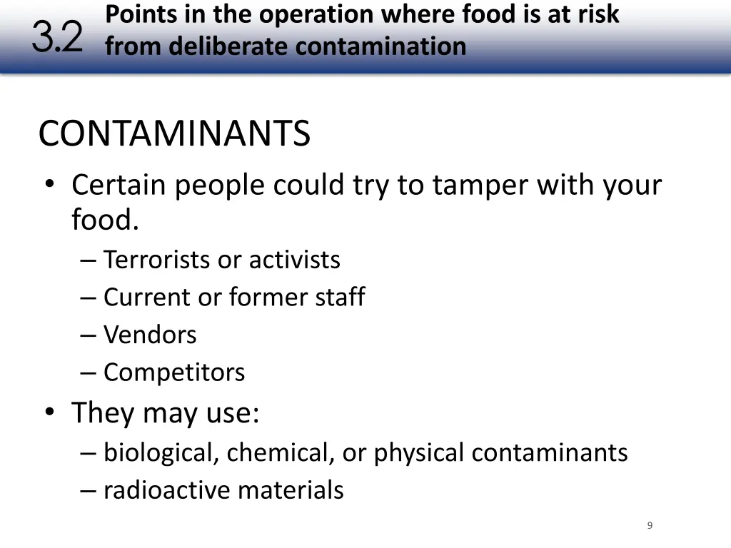 points in the operation where food is at risk