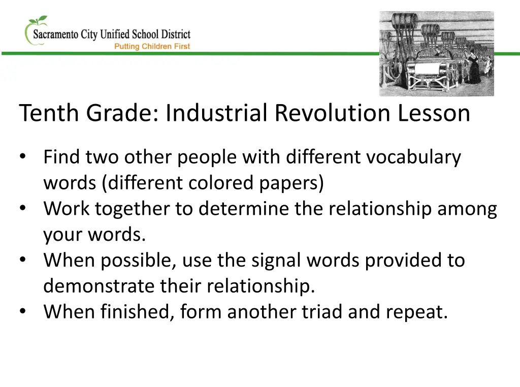 tenth grade industrial revolution lesson