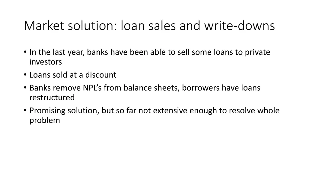 market solution loan sales and write downs