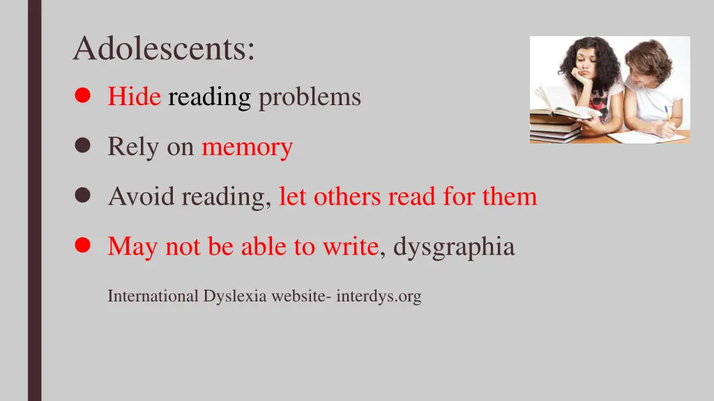 adolescents hide reading problems rely on memory