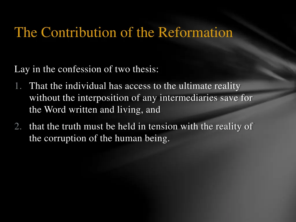the contribution of the reformation