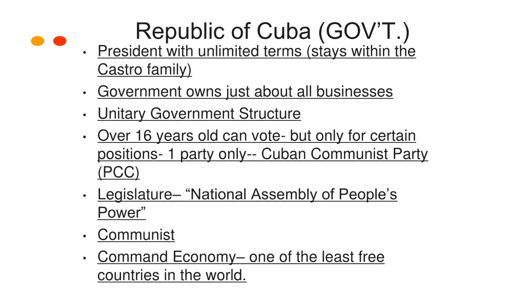 republic of cuba gov t president with unlimited