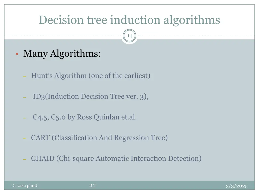 decision tree induction algorithms