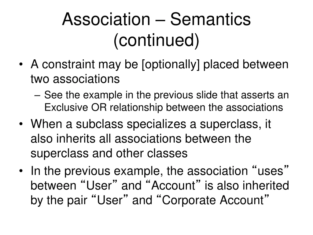 association semantics continued