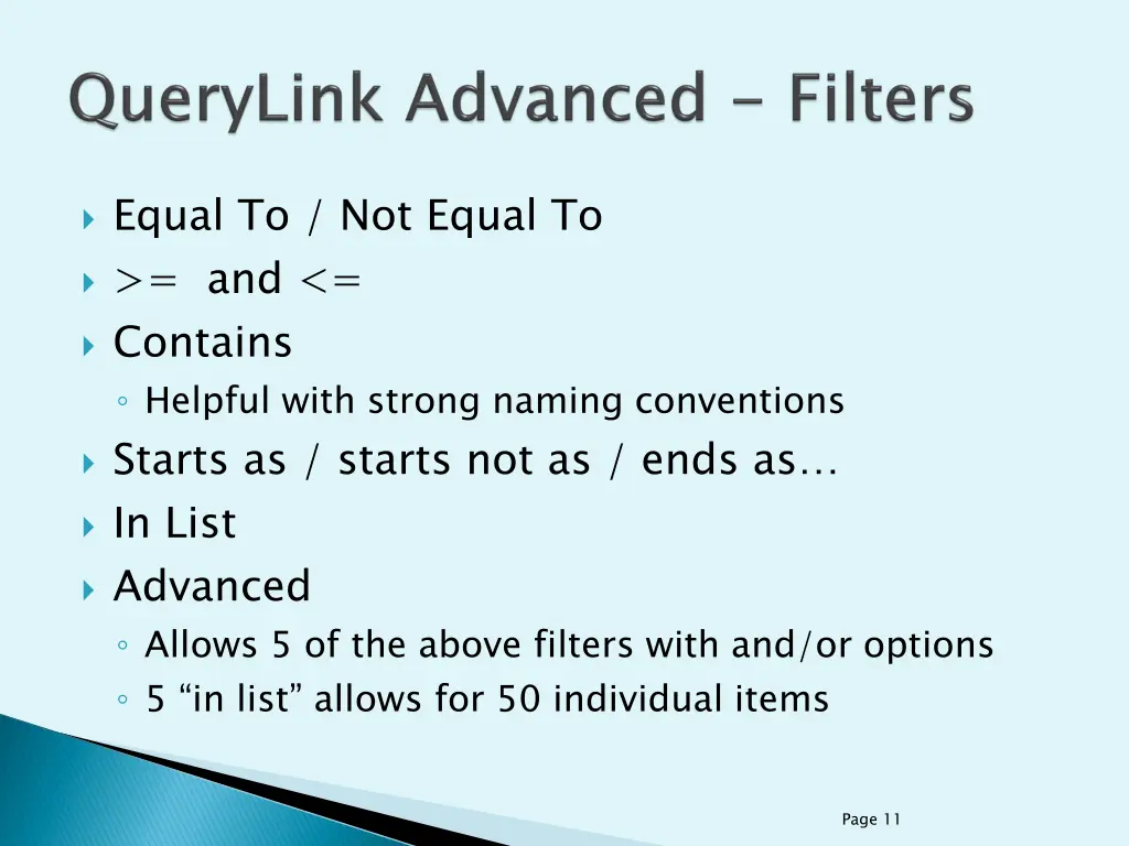 equal to not equal to and contains helpful with
