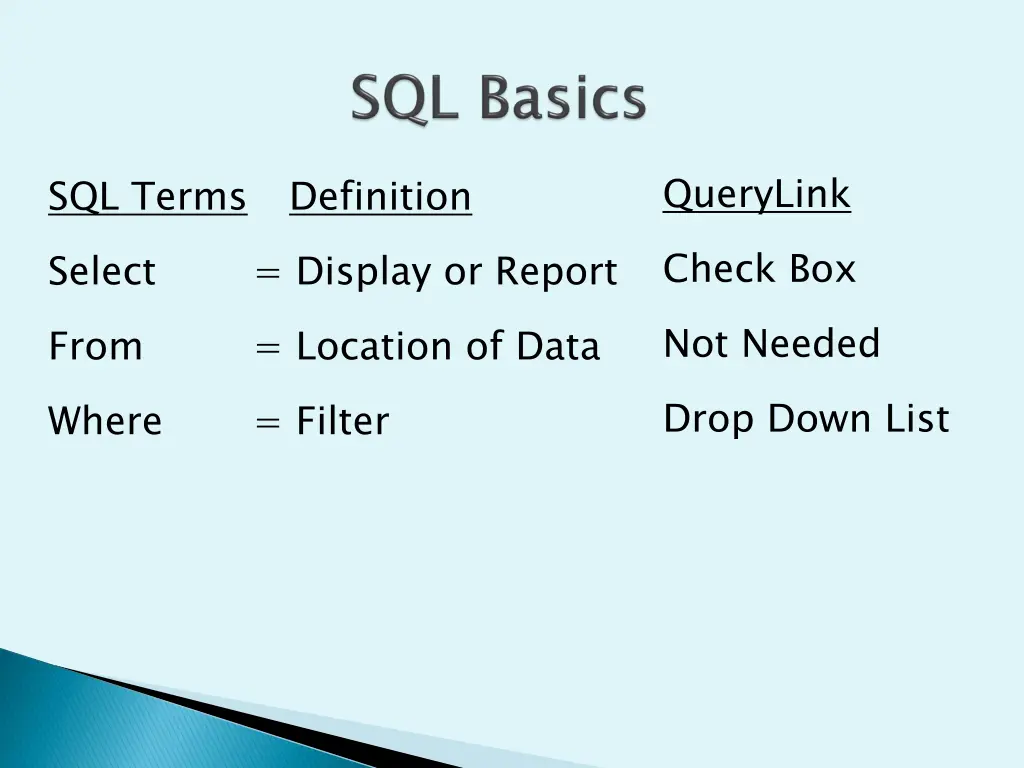 querylink check box not needed drop down list