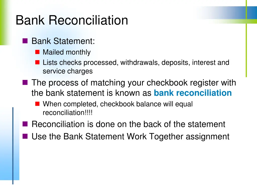 bank reconciliation