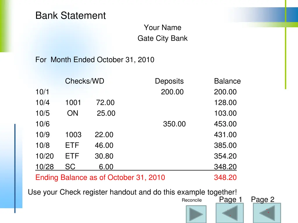 bank statement