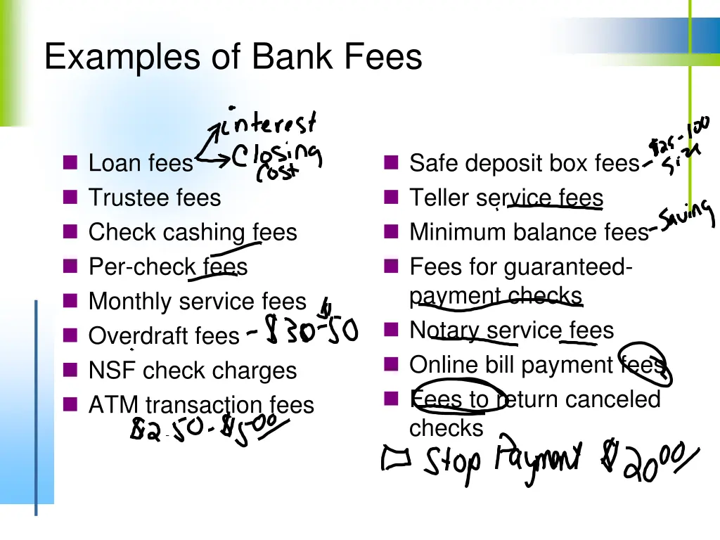 examples of bank fees