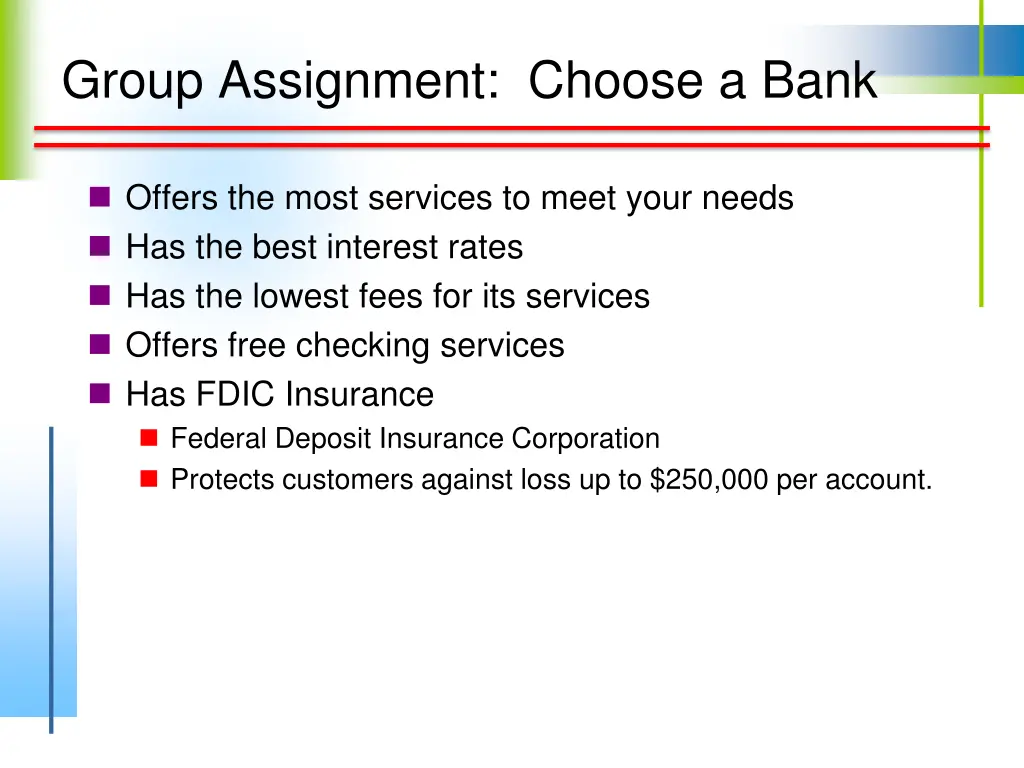group assignment choose a bank 1