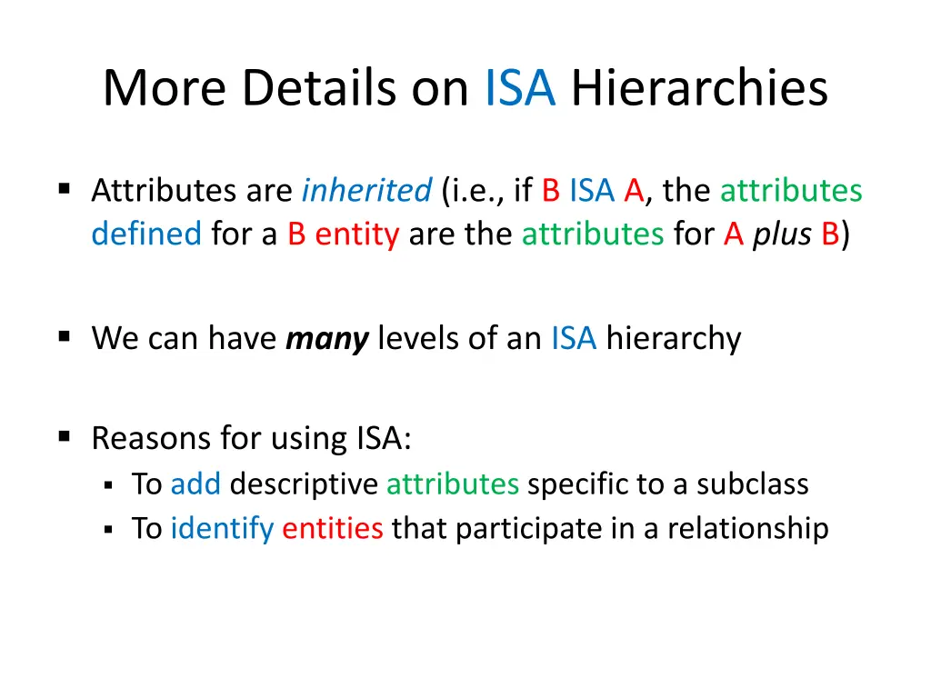 more details on isa hierarchies