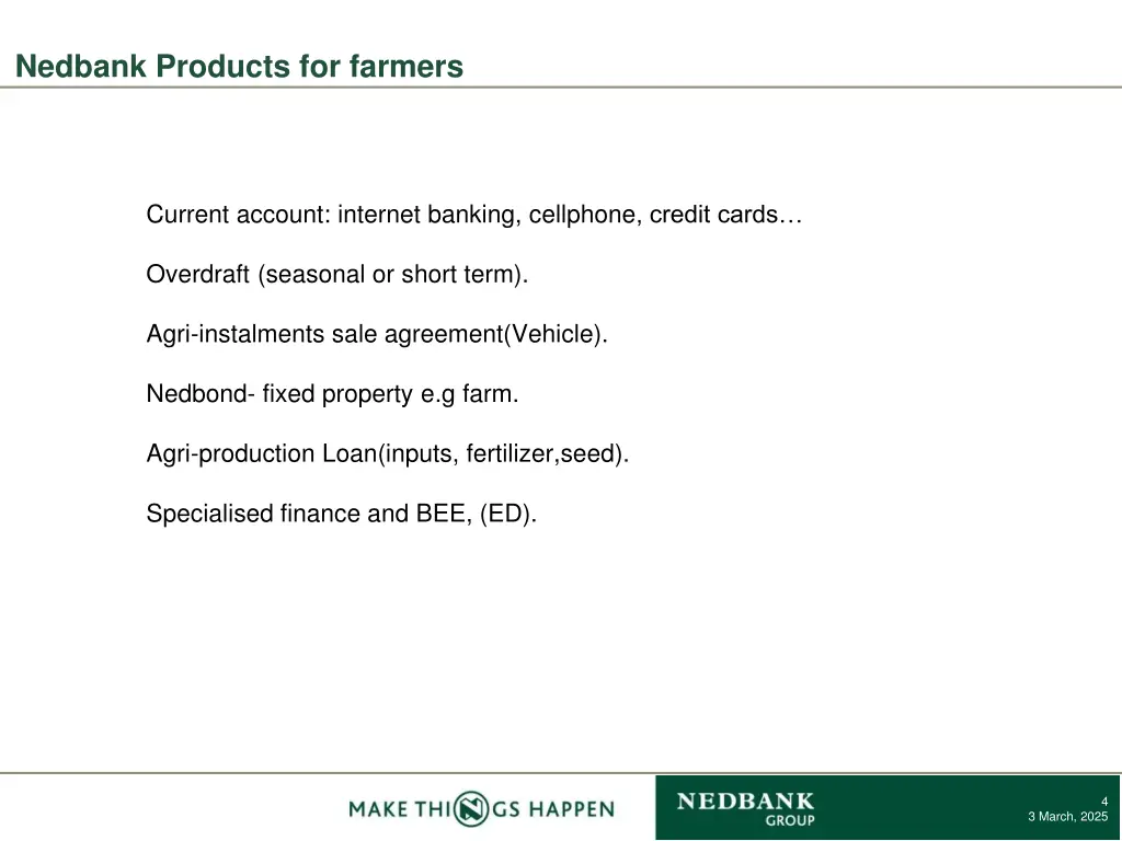 nedbank products for farmers