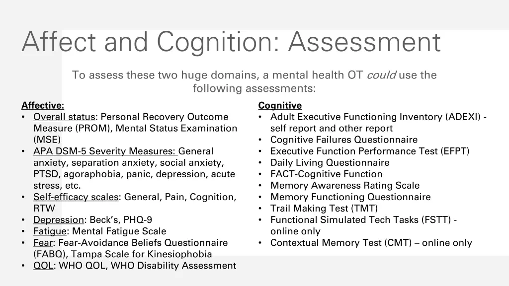 affect and cognition assessment