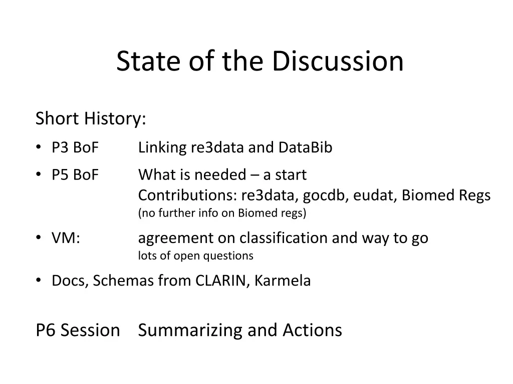 state of the discussion
